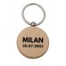 Houten sleutelhanger rond met naam / foto