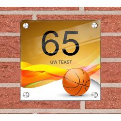 Basketbal achtergrond huisnummer bord met naam, foto ontwerpen 