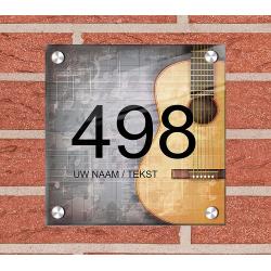 Gitaar achtergrond huisnummer bord met naam, foto ontwerpen model1