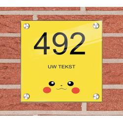 Pikachu achtergrond huisnummer bord met naam, foto ontwerpen 