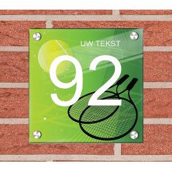 Tennis achtergrond huisnummer bord met naam, foto ontwerpen 