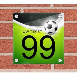 Voetbal achtergrond huisnummer bord met naam, foto ontwerpen 