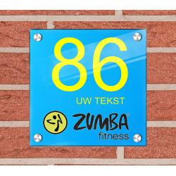 Zumba achtergrond huisnummer bord met naam, foto ontwerpen 
