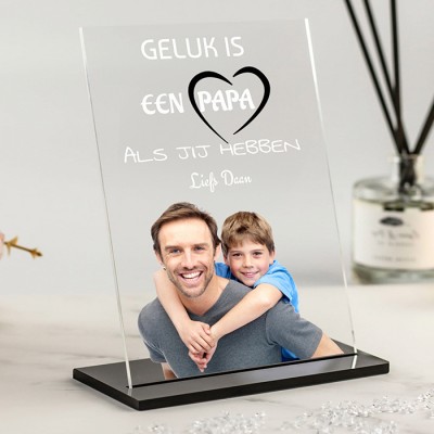 Cadeau vaderdag - Persoonlijke Plexiglas fotostandaard met foto