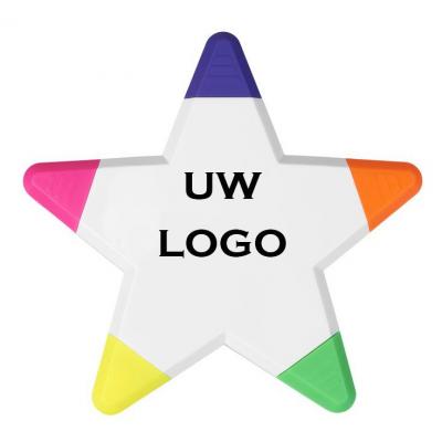 5 kleuren ster markeerstift met logo, vanaf 25 stuks bedrukken