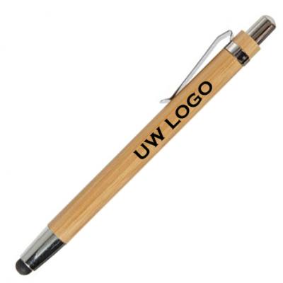 Bamboe balpen-stylus pen met logo, vanaf 10 stuks bedrukken 