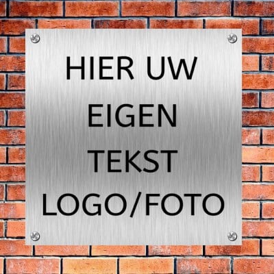 Zilver aluminium dibond bord maken met eigen tekst – 20x20 cm