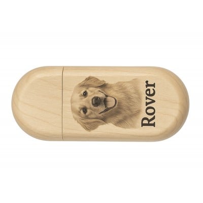 32GB houten usb stick met naam en foto bedrukken